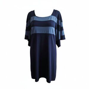 Oh what fun! Nina Leonard Navy Blue Draped Sleeve cold-shoulder dress.